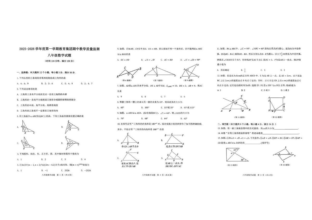 山东省滨州市博兴县2025-2026学年八年级上学期11月期中数学试题第1页