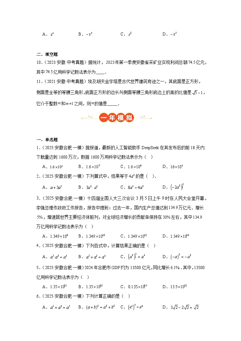 专题02 整式及其运算(安徽专用)(原卷版)第2页