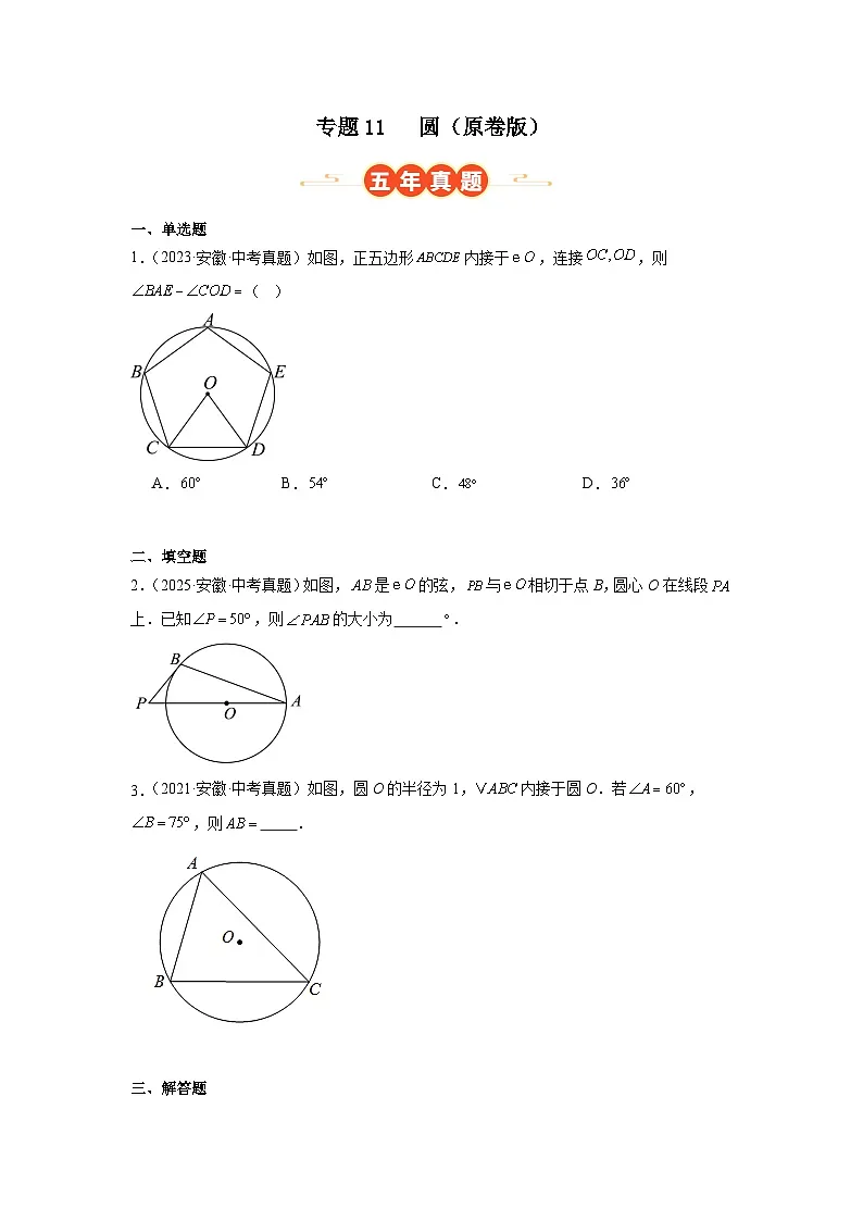 专题11 圆(安徽专用)(原卷版)第1页