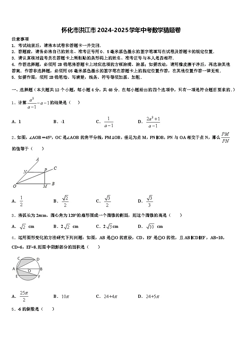怀化市洪江市2024-2025学年中考数学猜题卷含解析第1页