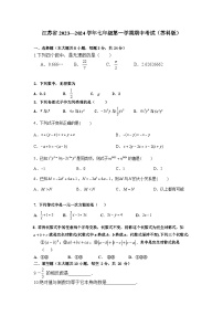 江苏省淮安市2023—2024学年七年级上学期期中考试数学试卷（苏科版）