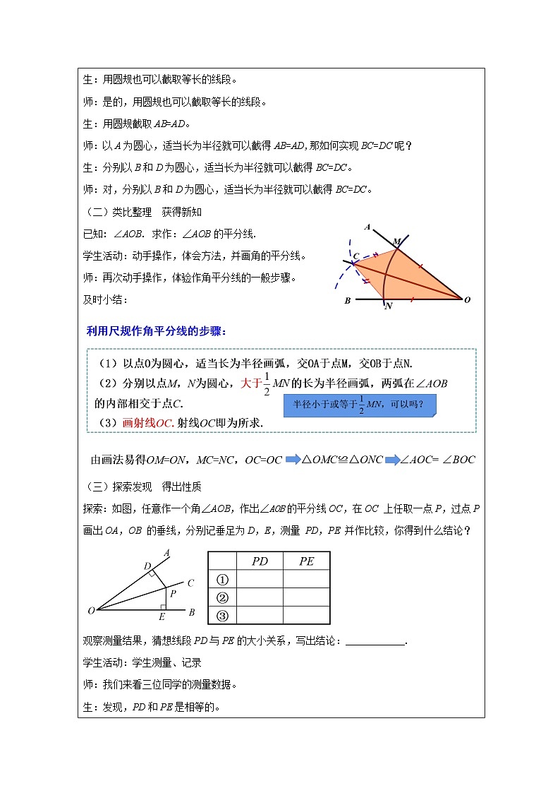 人教版 数学 八年级上册第12章3角的平分线的性质 表格式教案第2页