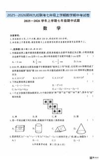 河南省郑州市九校联考2025-2026学年七年级上学期11月期中数学试题