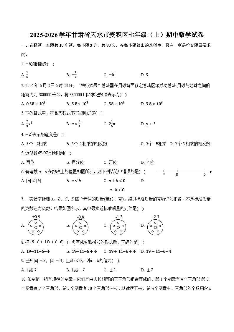 2025-2026学年甘肃省天水市麦积区七年级(上)期中数学试卷第1页