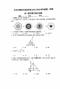 2025北京朝阳外国语学校初二（上）期中数学试卷