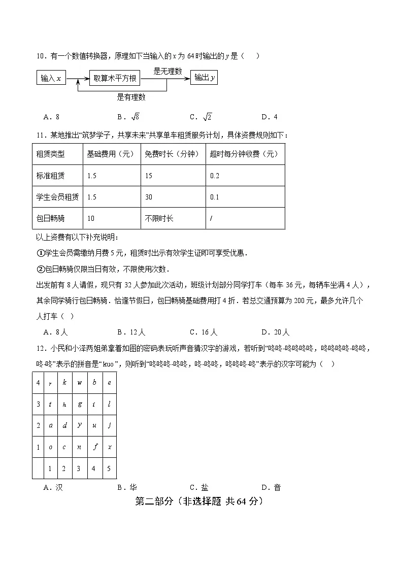 人教版2024初中数学七下期末考试卷 【无答案】第3页