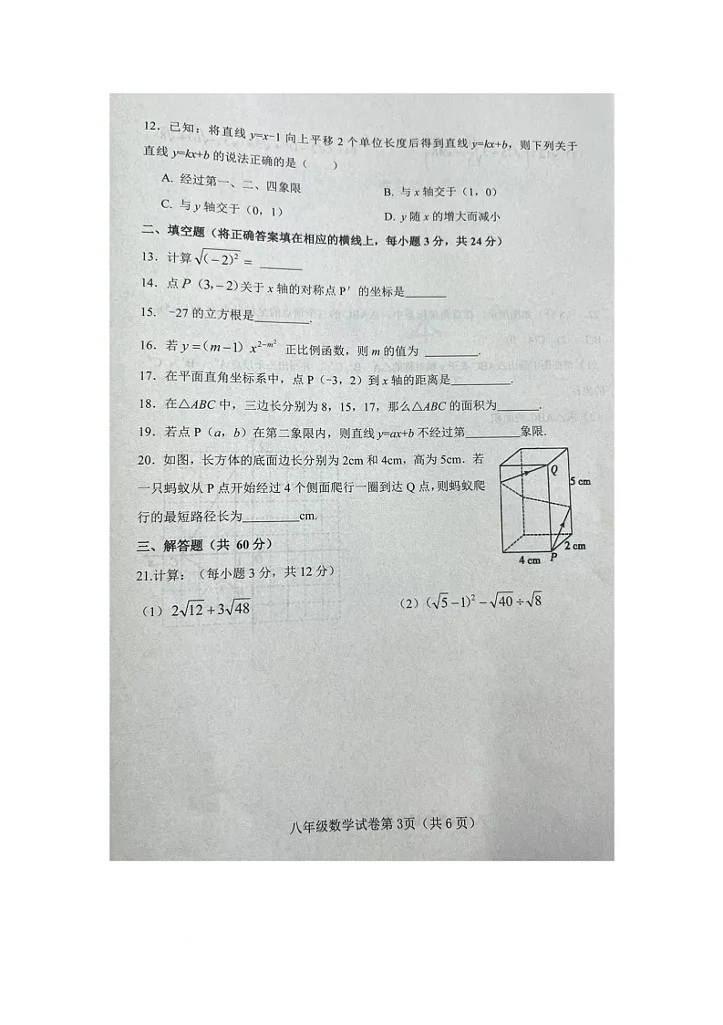 河北省邯郸市肥乡区2025-2026学年八年级上学期11月期中数学试题第3页