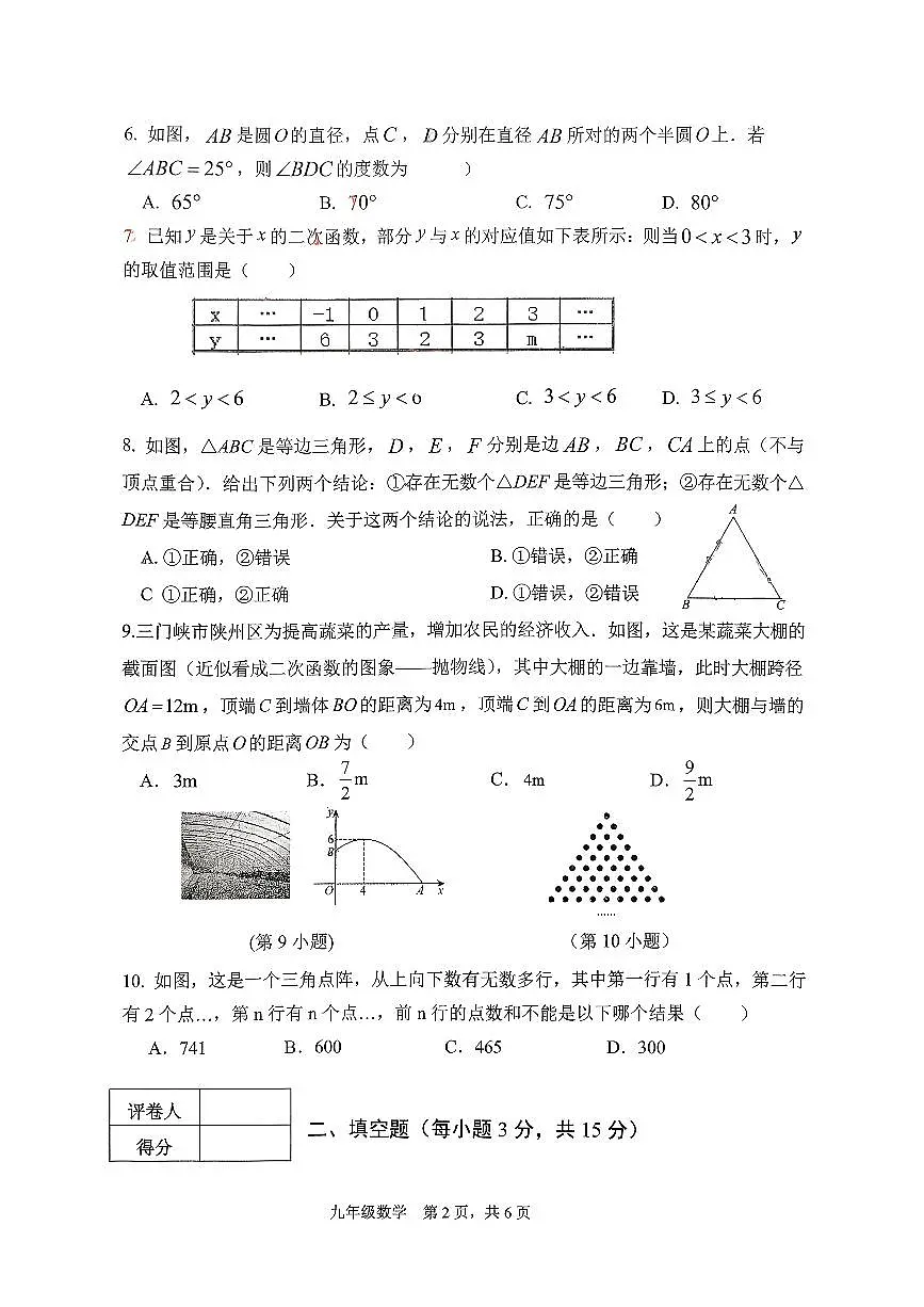 河南省三门峡市陕州区2025-2026九年级上学期期中数学试卷第2页