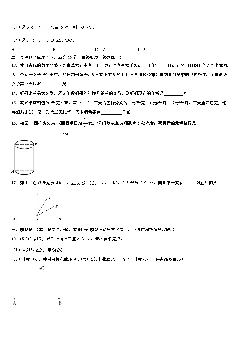 2026届江苏省盐城市大丰区第一共同体、射阳二中学数学七年级第一学期期末调研模拟试题含解析第3页