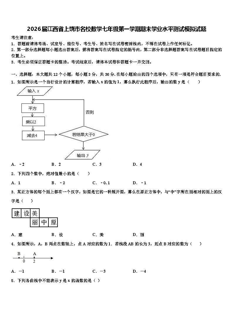 2026届江西省上饶市名校数学七年级第一学期期末学业水平测试模拟试题含解析第1页