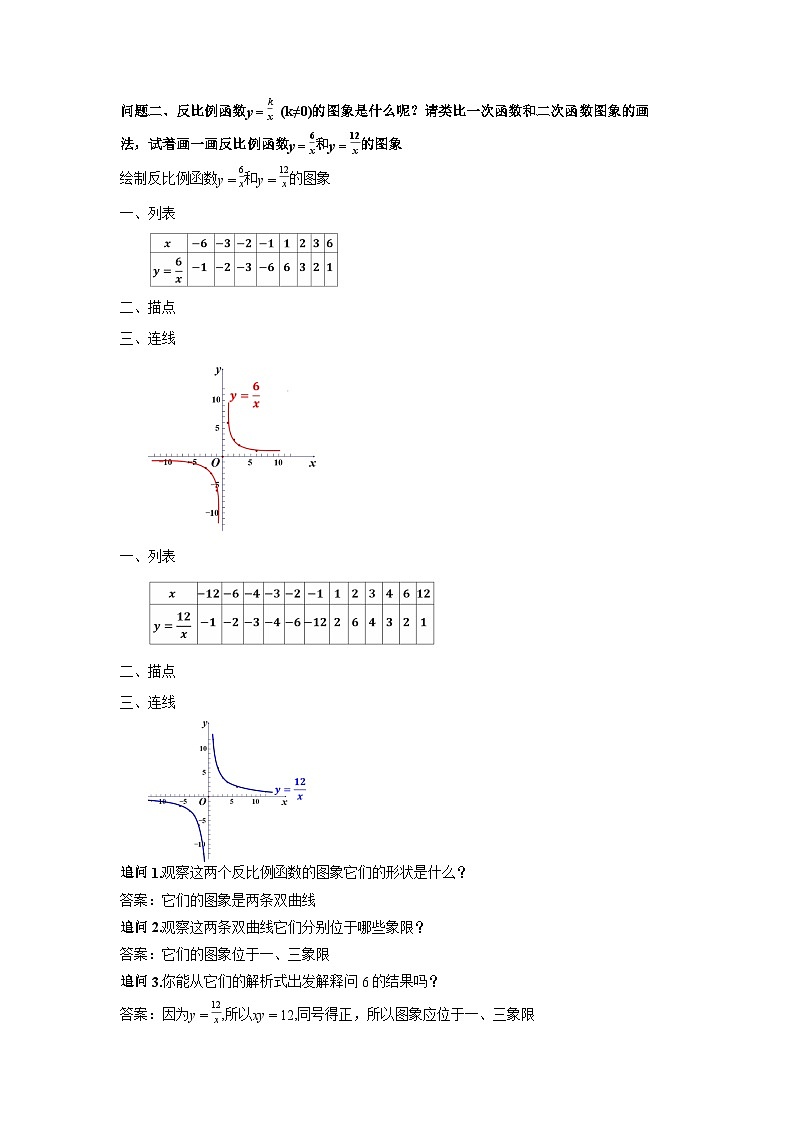 26.1.2 反比例函数的图象和性质(第1课时 图象和性质)(教学设计)数学人教版九年级下册第3页