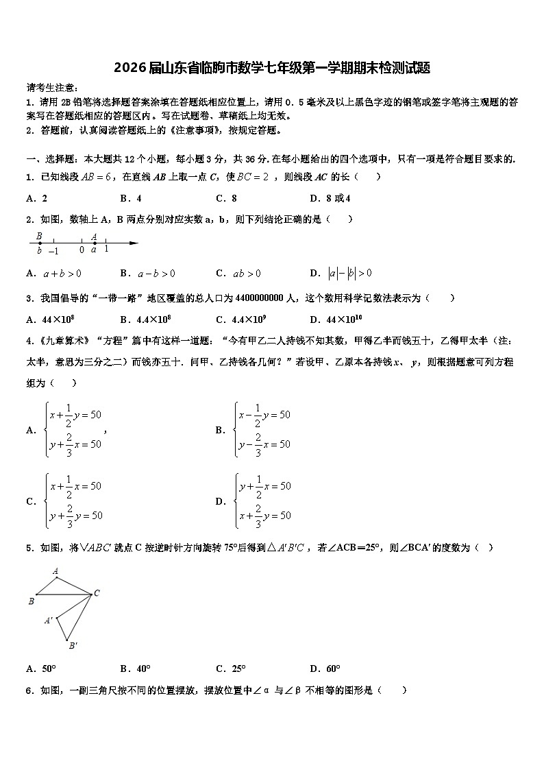 2026届山东省临朐市数学七年级第一学期期末检测试题含解析 (2)第1页