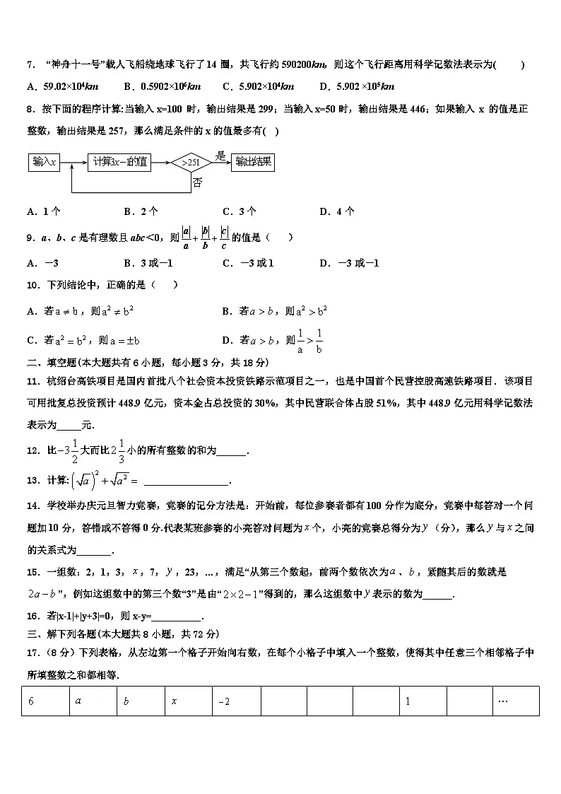2026届陕西省扶风县数学七年级第一学期期末学业质量监测模拟试题含解析第2页