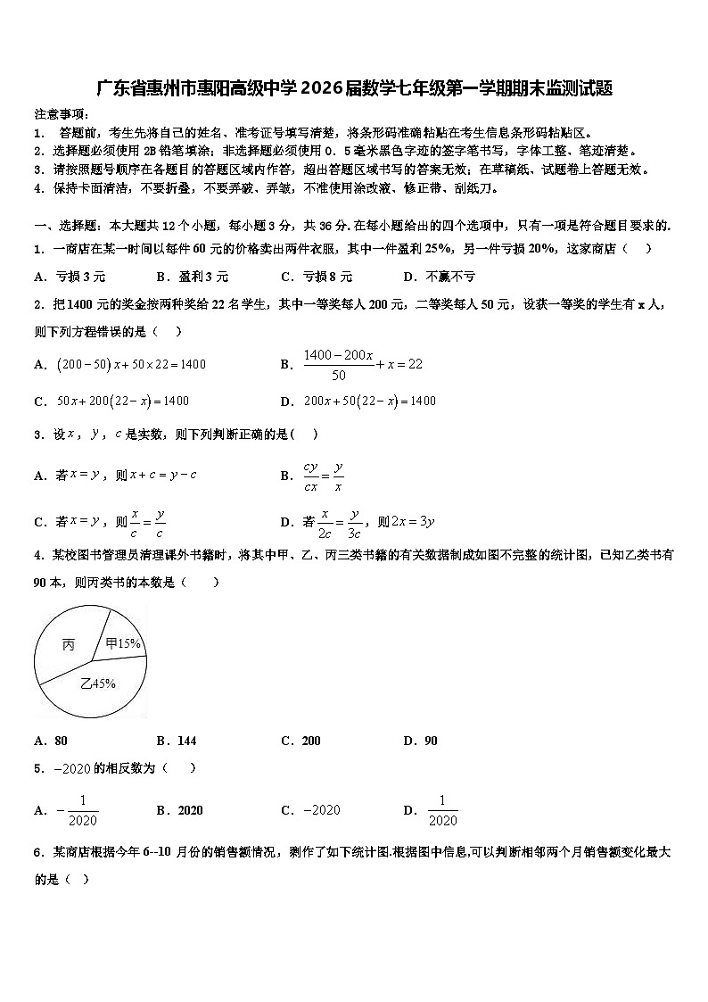 广东省惠州市惠阳高级中学2026届数学七年级第一学期期末监测试题含解析第1页