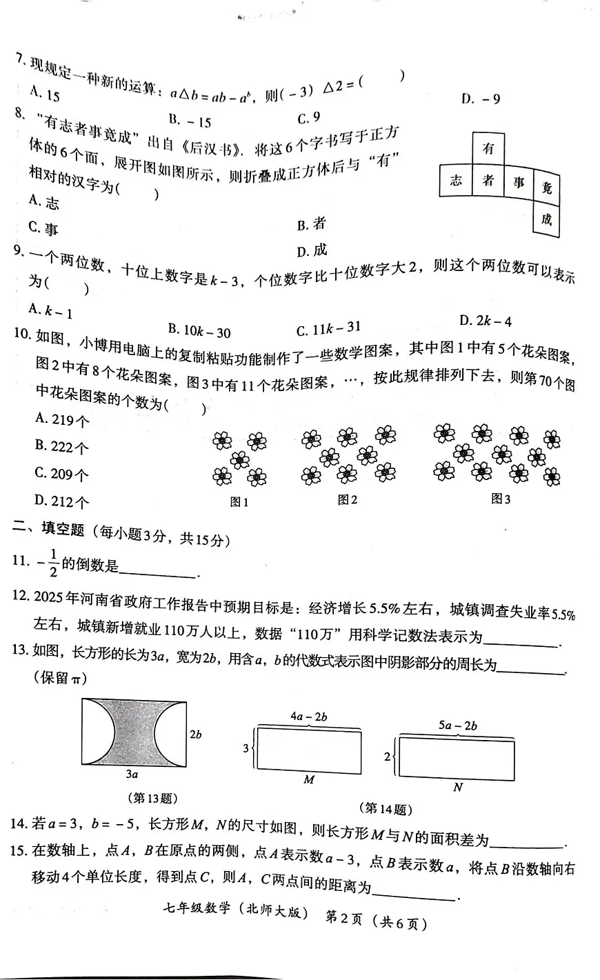 河南省郑州市新郑市2025-2026学年七年级上学期11月期中 数学试题(PDF版)第2页