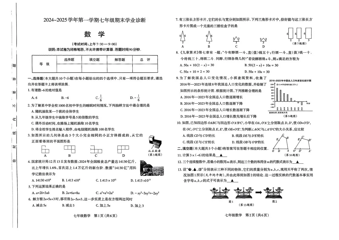 山西省太原市2024-2025学年七年级上学期1月期末数学试题第1页