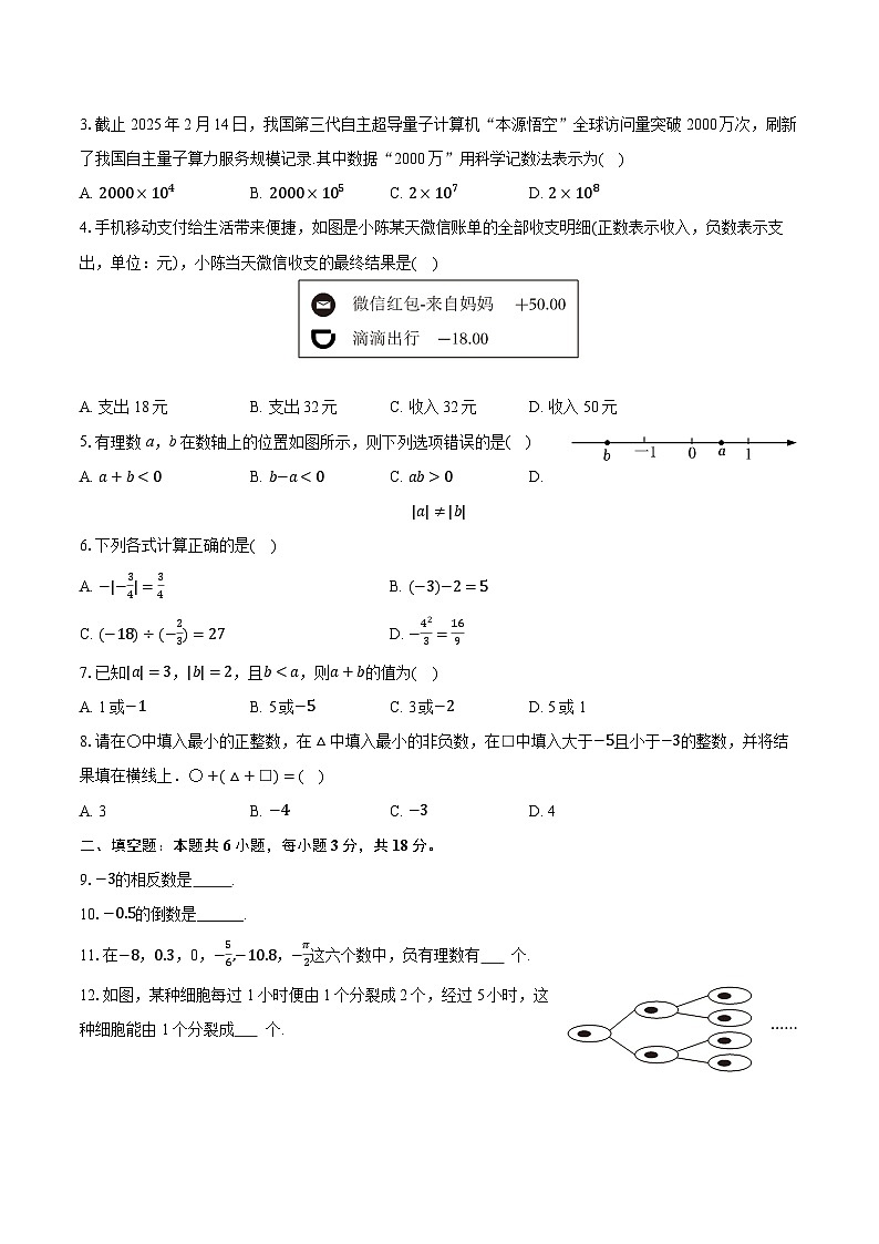 2025-2026学年内蒙古包头市东河区七年级(上)期中数学试卷(有答案和解析)第2页