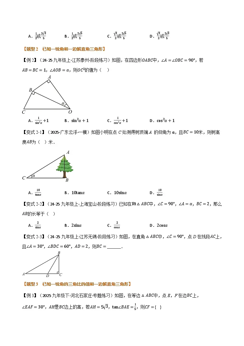 专题7.2 解直角三角形(举一反三讲义)数学苏科版九年级下册(原卷版)第3页