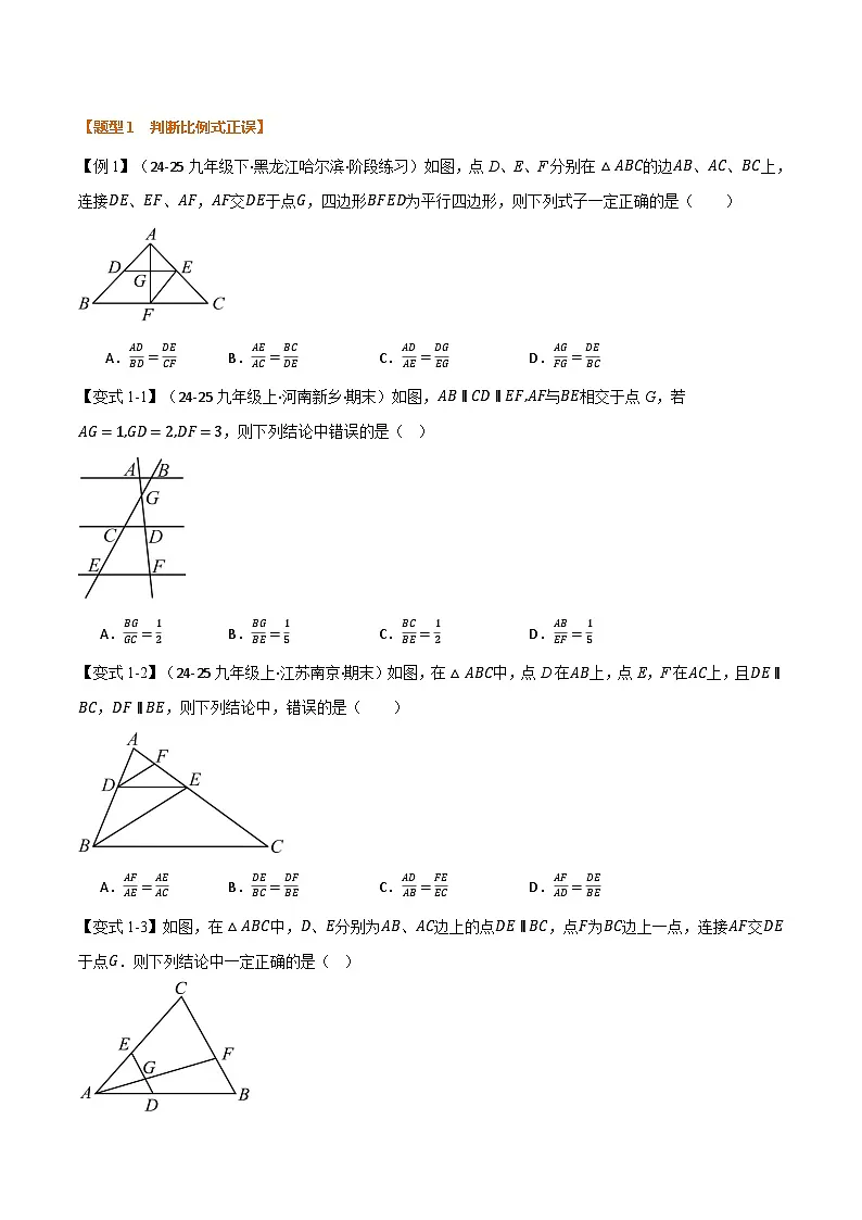 专题6.2 平行线分线段成比例(举一反三讲义)数学苏科版九年级下册(原卷版)第2页