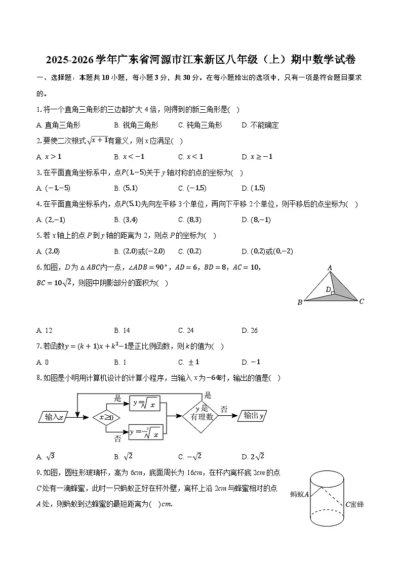 2025-2026学年广东省河源市江东新区八年级(上)期中数学试卷第1页