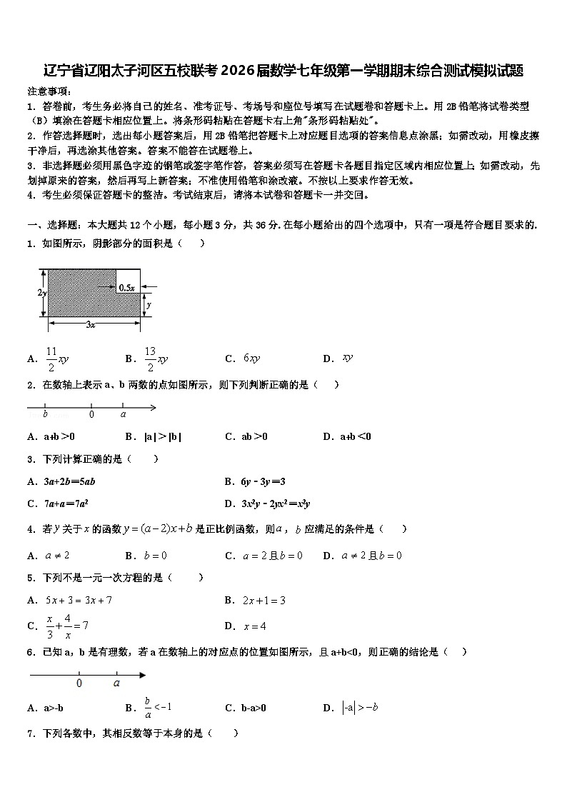 辽宁省辽阳太子河区五校联考2026届数学七年级第一学期期末综合测试模拟试题含解析第1页