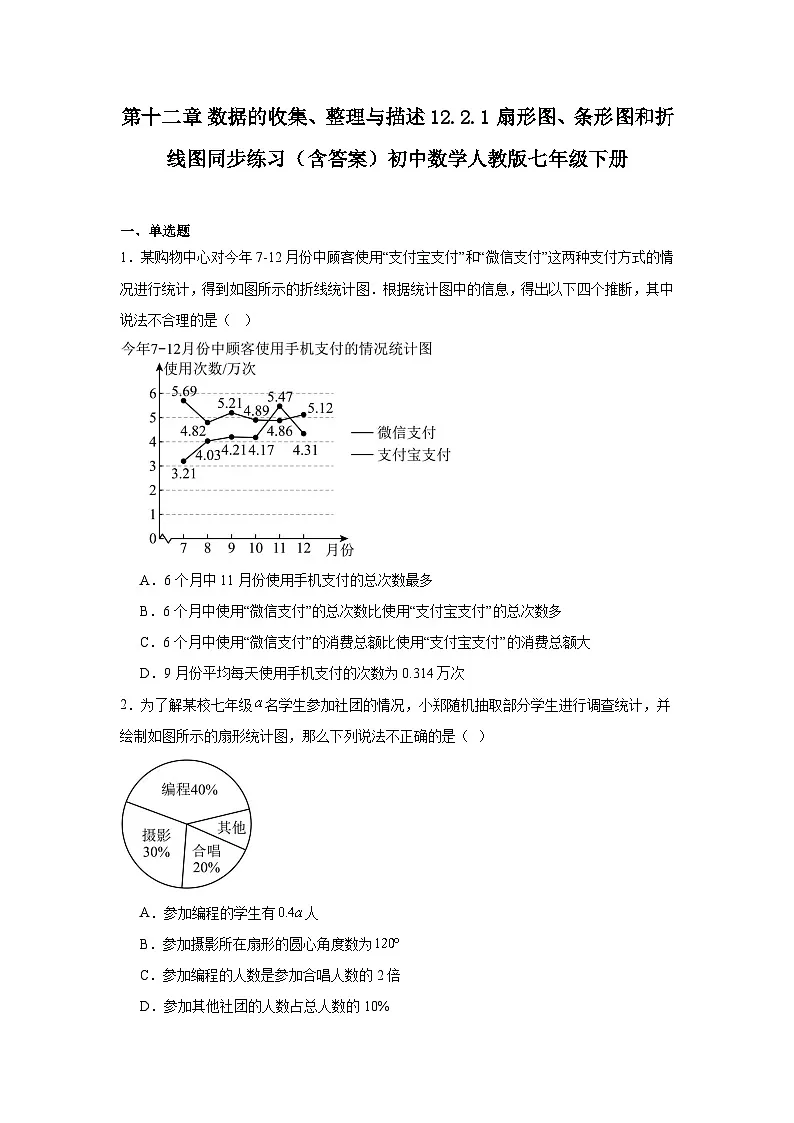 12.2.1 扇形图、条形图和折线图同步练习(含答案)初中数学人教版七年级下册第1页