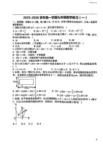 天津市第九十中学2025-2026学年九年级上学期第一次月考数学试卷