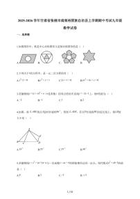 2025-2026学年甘肃省张掖市肃南裕固族自治县上学期期中考试九年级数学试题(含答案)