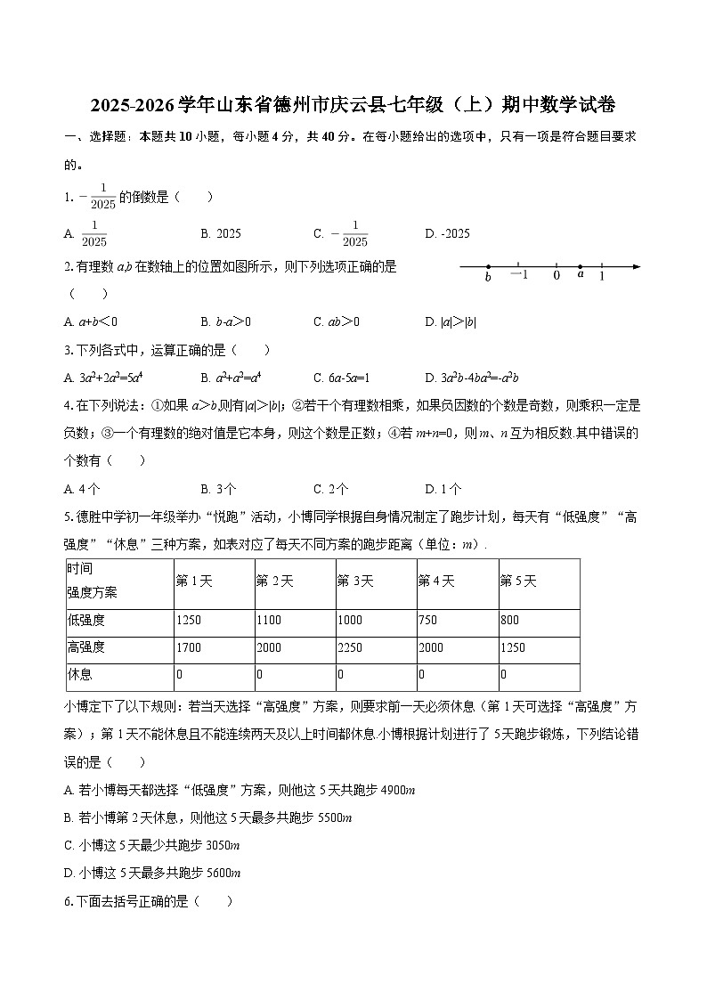 2025-2026学年山东省德州市庆云县七年级(上)期中数学试卷-自定义类型第1页
