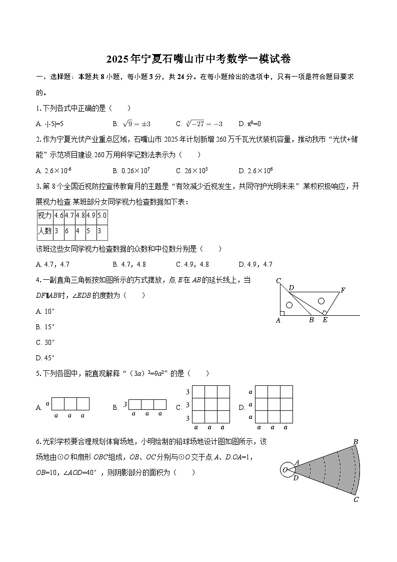 2025年宁夏石嘴山市中考数学一模试卷-自定义类型第1页