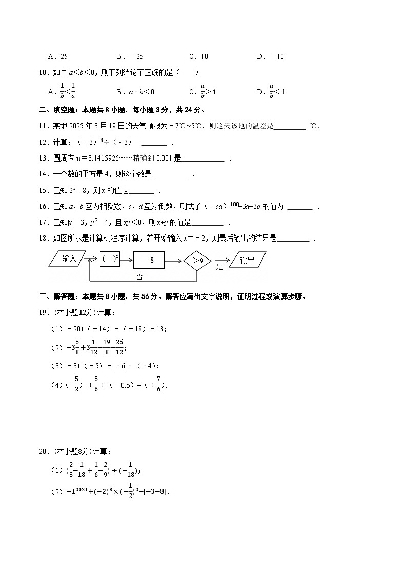 第二章 有理数的运算(基础卷)单元过关测试 2025-2026学年人教版七年级数学上册第2页