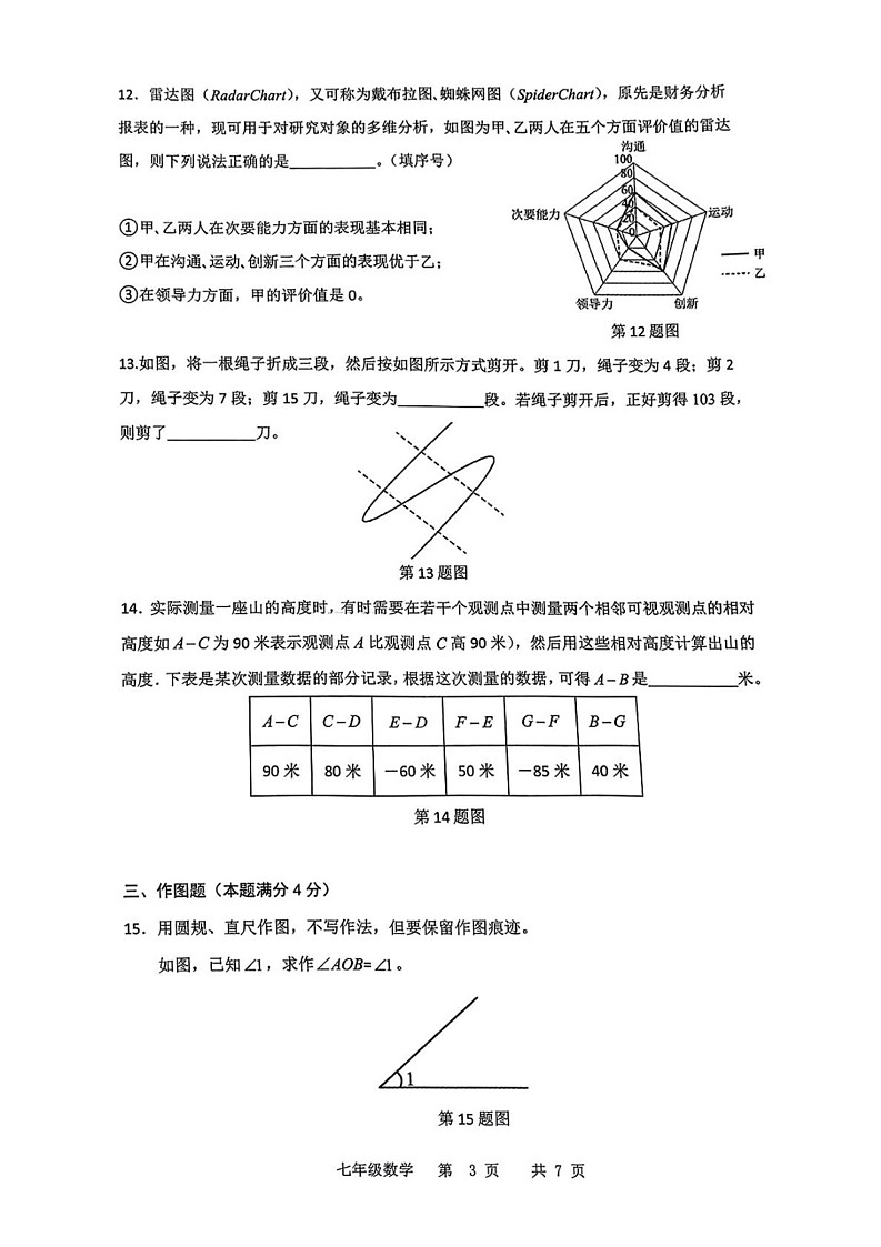 山东省青岛市市北区2024-2025学年七年级上学期期末数学试卷第3页