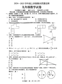 2025年1月辽宁辽阳九年级上册数学期末试卷+答案