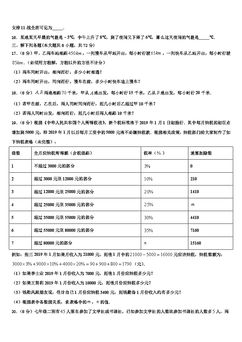 四川省乐山市第五中学2026届数学七年级第一学期期末学业水平测试试题含解析第3页
