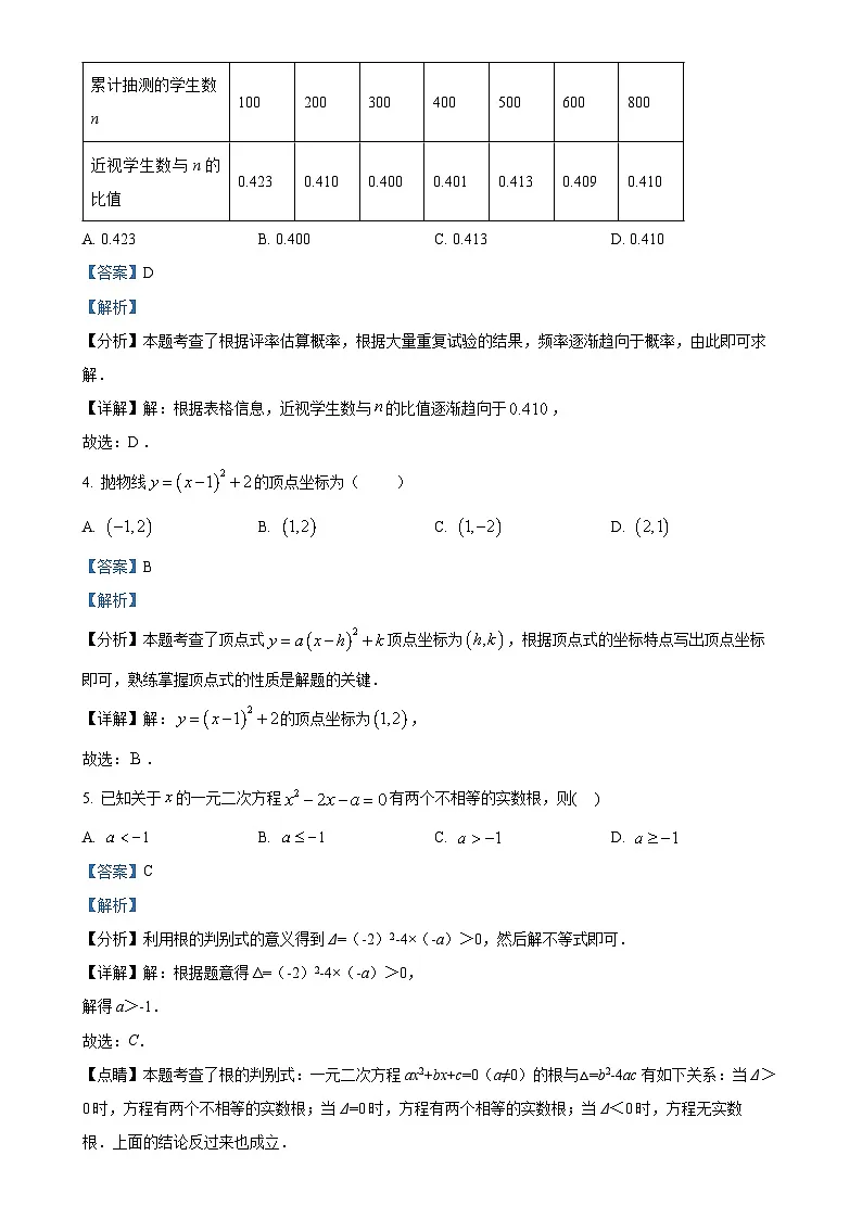福建省厦门市槟榔中学九年级上学期12月月考数学试题(解析版)-A4第2页