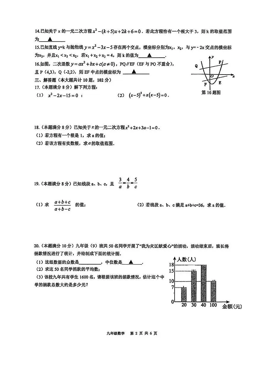 江苏省泰州中学附属初级中学2025-2026学年上学期九年级第二次月考数学试卷第2页