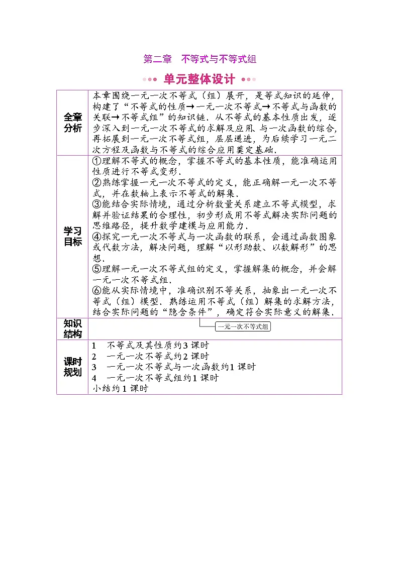 第二章 单元整体设计 教案 2025-2026学年度北师大版数学八年级下册第1页