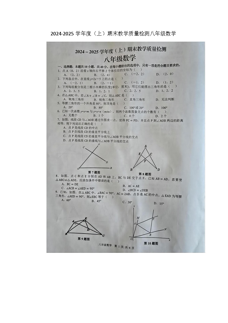 【八上HK数学】安徽省合肥市肥西县2024-2025学年八年级上学期1月期末数学试题第1页