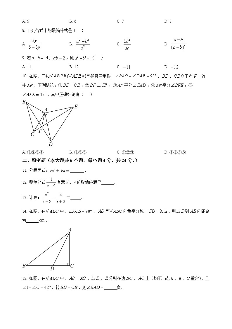 福建省福州市平潭一中教研版2024—2025学年上学期期末适应性练习八年级数学试卷(原卷版)-A4第2页
