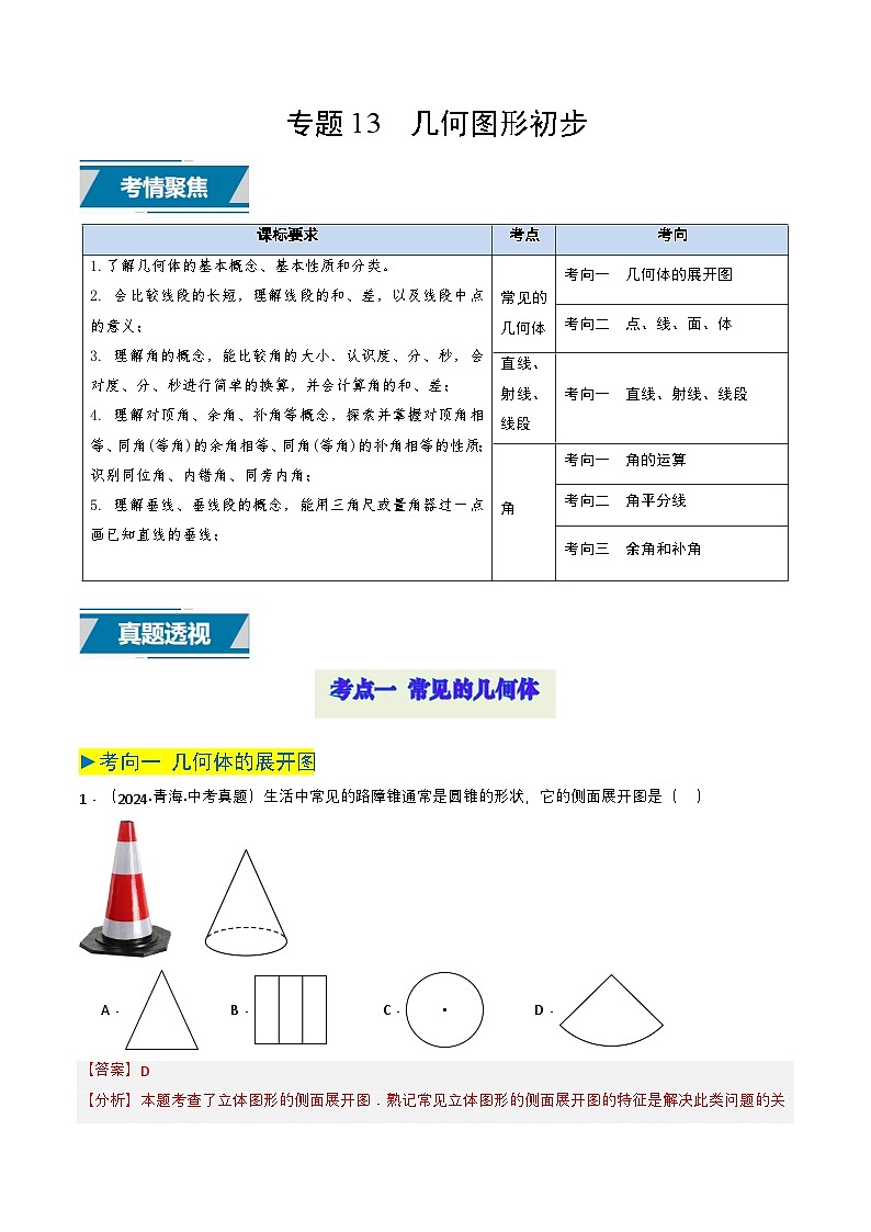 专题13 几何体的展开图(教师版)第1页