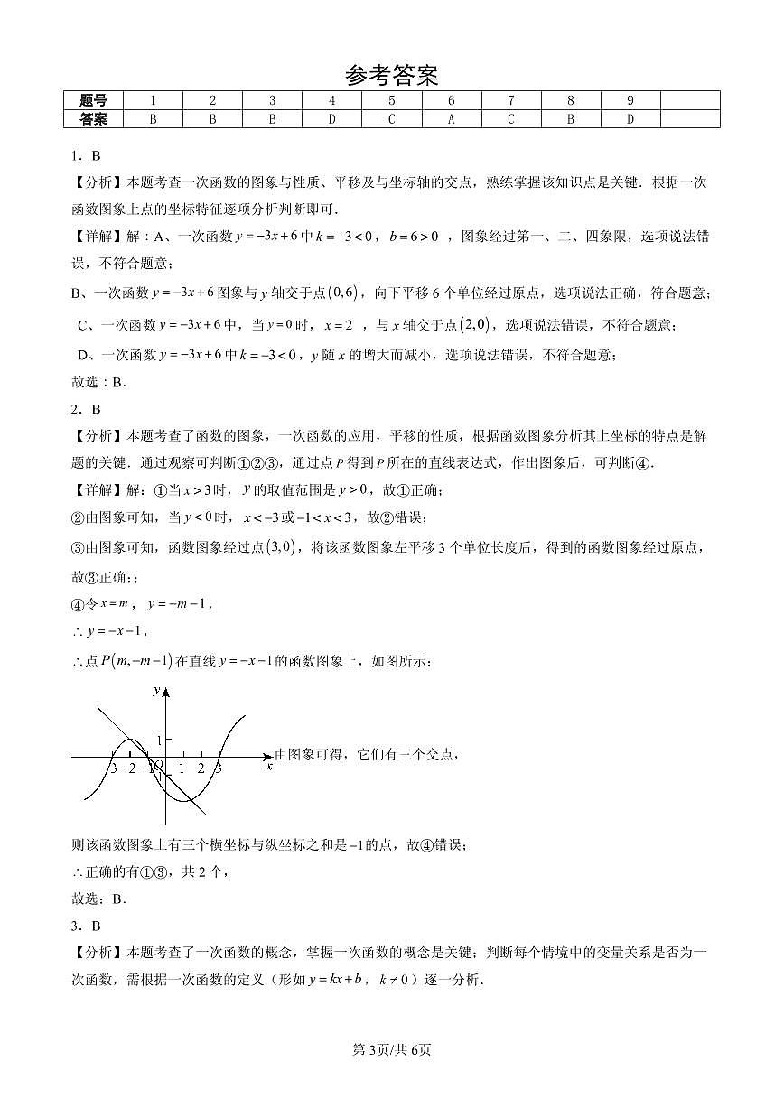 2025北京初二(下)期末数学汇编:一次函数章节综合(单选题)2第3页