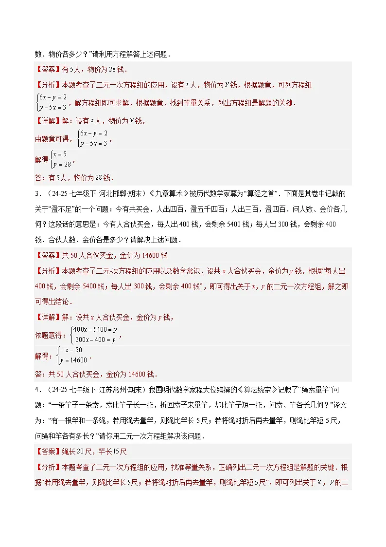 专题09 二元一次方程组的应用(9大题型)(期末复习专项训练)(解析版)第2页
