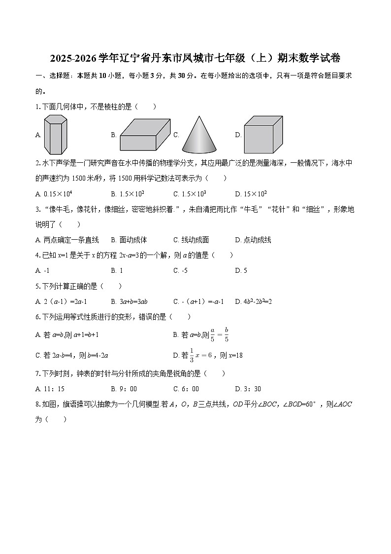 2025-2026学年辽宁省丹东市凤城市七年级(上)期末数学试卷-自定义类型第1页