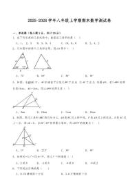 2025-2026学年八年级上学期期末苏科版数学测试卷（有答案）