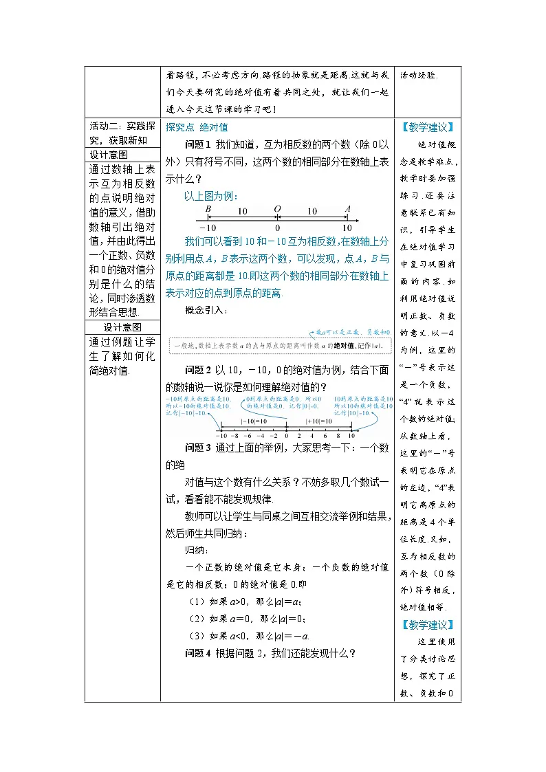 人教版初中数学七年级上册(2024)1.2.4 绝对值 教学设计第2页