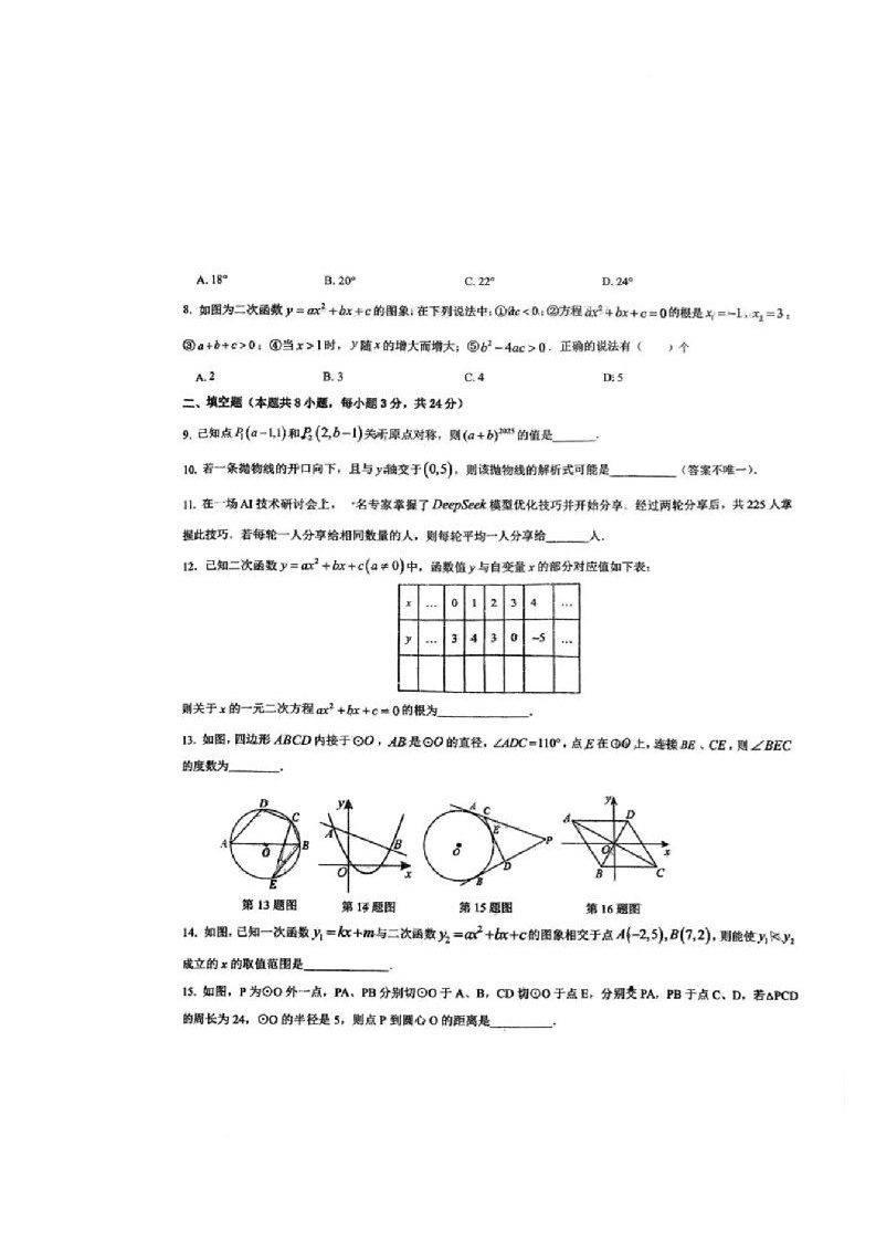 宁夏回族自治区固原市第四中学 2025-2026学年九年级上学期期中考试数学试卷第2页