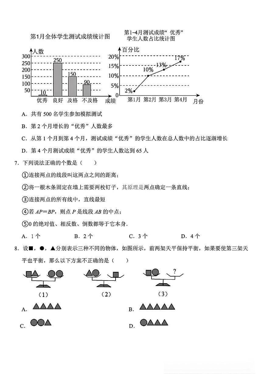 山东省济南市市中区 济南育英教育集团2025-2026学年上学期七年级1月月考数学试题第2页
