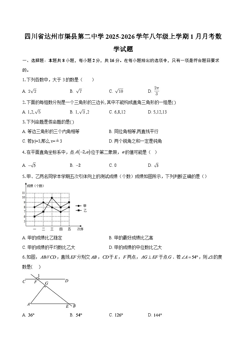 四川省达州市渠县第二中学2025-2026学年八年级上学期1月月考数学试题-自定义类型第1页