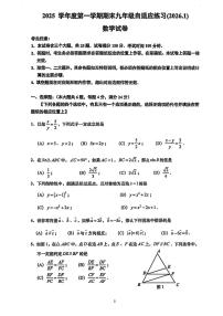 2026年上海市普陀区初三上学期一模数学试卷和答案解析