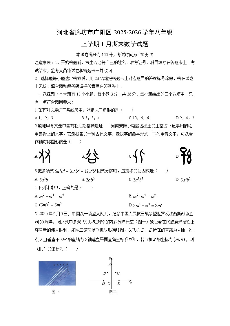 2025-2026学年河北省廊坊市广阳区八年级上学期1月期末数学试卷(学生版)第1页
